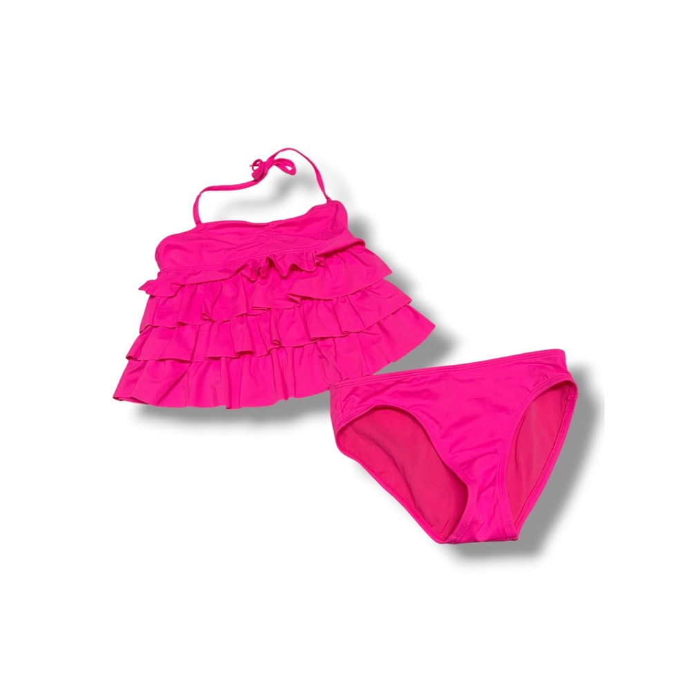 Old Navy Girls Hot Pink Ruffle Tankini Swimsuit Two Piece Set Size‎ M 8